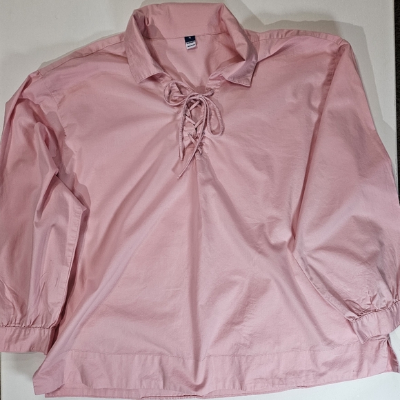 Old Navy Tops - Old Navy Shirt Womens‎ XL Pink LS Relaxed Tie Geranium Petal Cotton Pullover Top